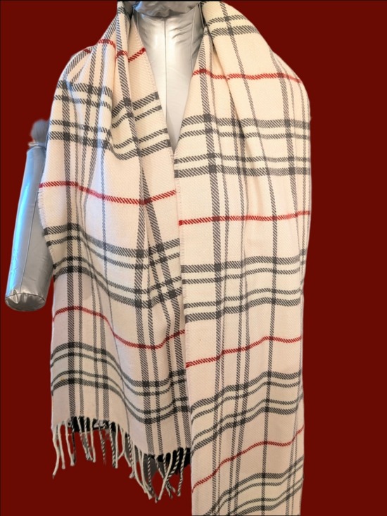 V. FRAAS Accessories - V. FRAAS Ivory Plaid Scarf with Black & Red Accents